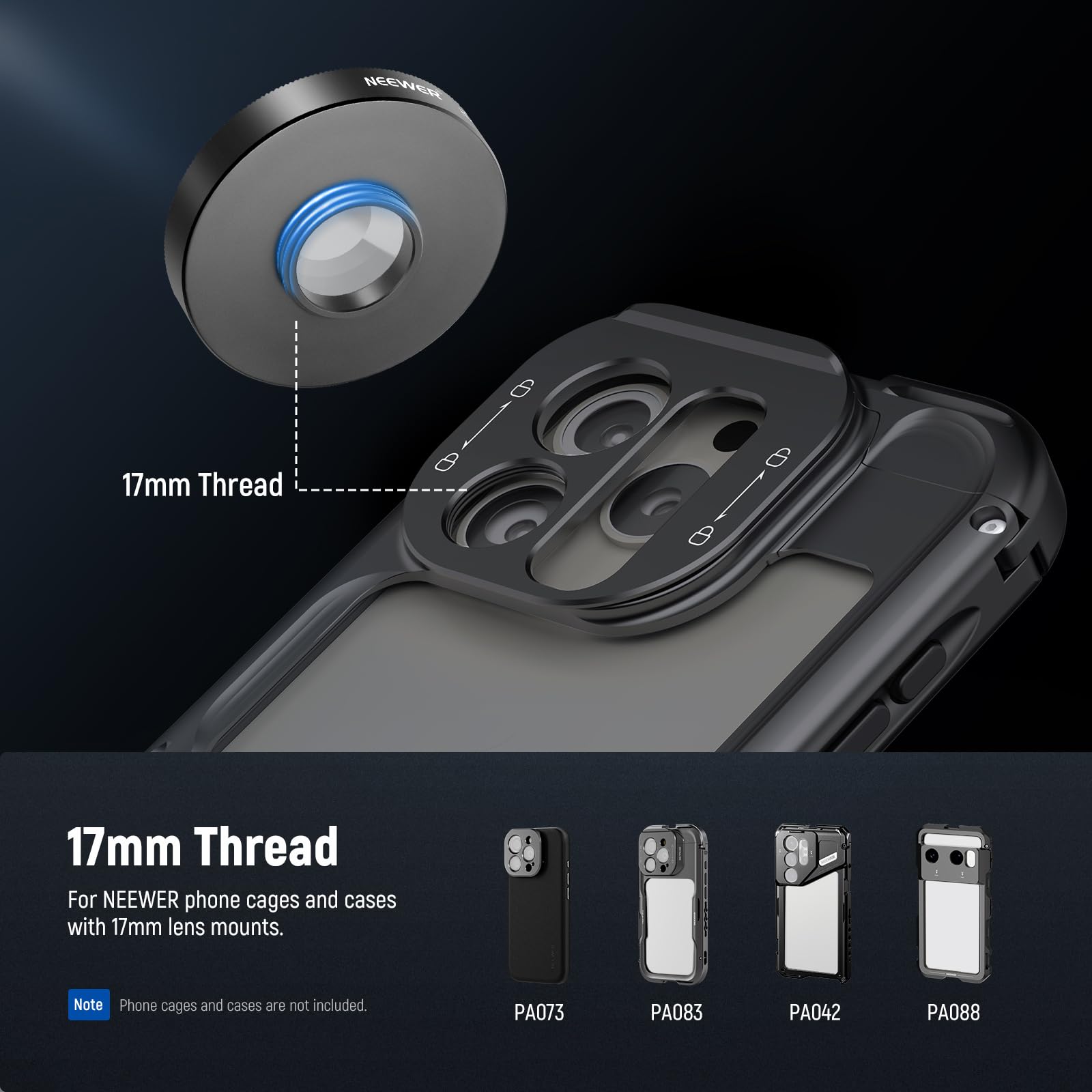 NEEWER 17mm Thread

17mm Thread For NEEWER phone cages and cases with 17mm lens mounts.

Note: Phone cages and cases are not included.

PA073 PA083 PA042 PA088