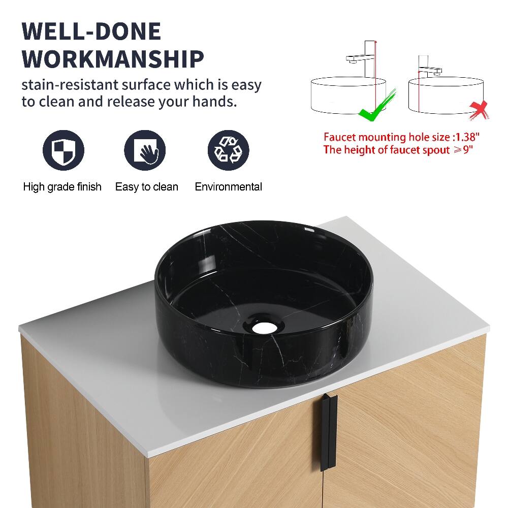 WELL-DONE WORKMANSHIP  
stain-resistant surface which is easy to clean and release your hands.  

Faucet mounting hole size: 1.38"  
The height of faucet spout: ≥ 9"  

High grade finish  
Easy to clean  
Environmental
