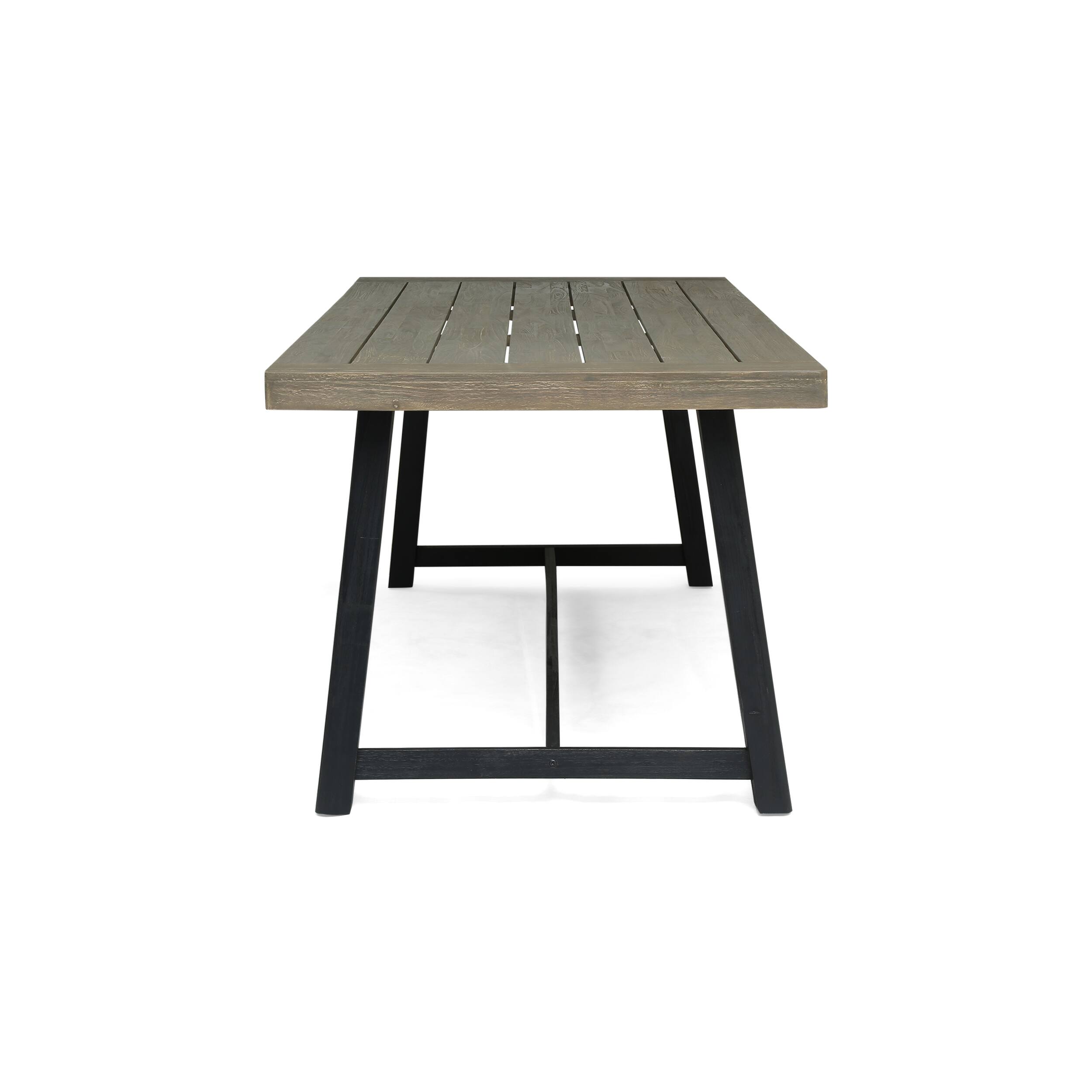 Back. APRILSOUL - Outdoor Acacia Wood Dining Table Sandblast Gray Finish Black - Grey,Black.
