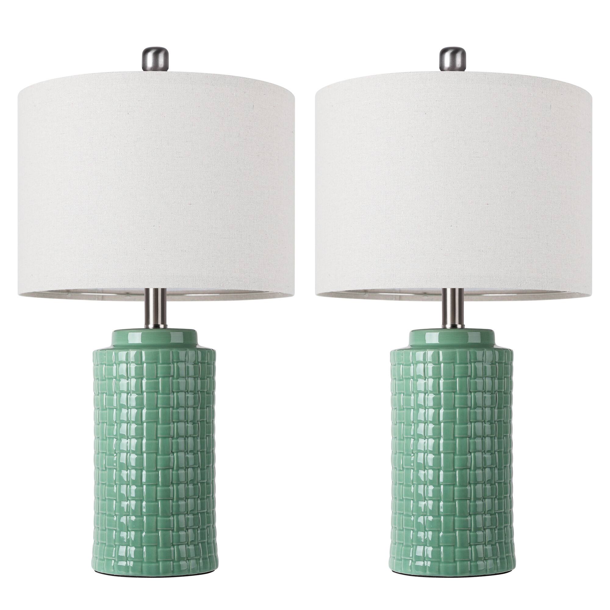 Angle. partphoner - Green Woven Ceramic Table Lamp - Green.