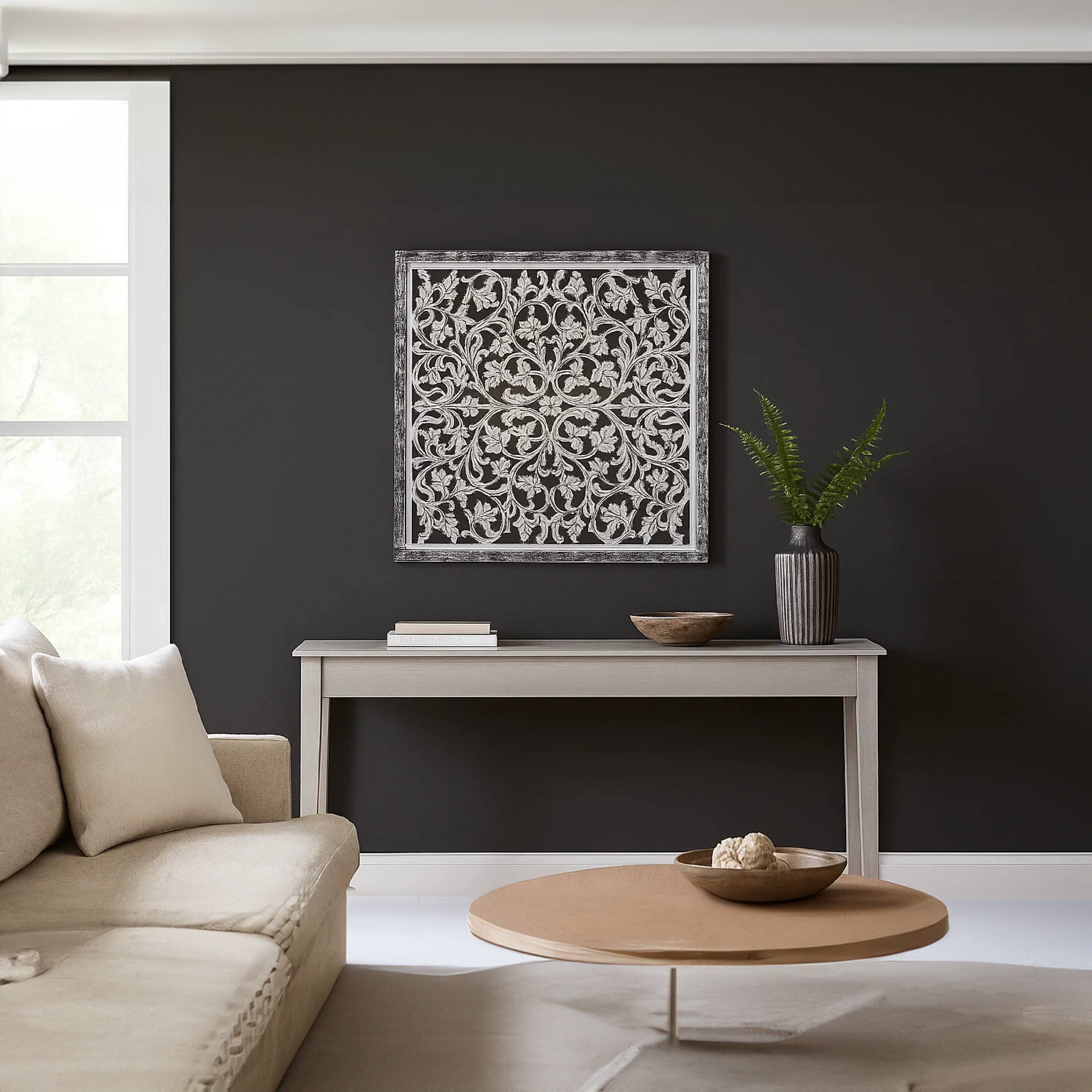 Alt View 10. Manhattan Lane - Ozy Carved Mango Wood Wall Decor| 36 Inch Square I Handcrafted - Black and White.