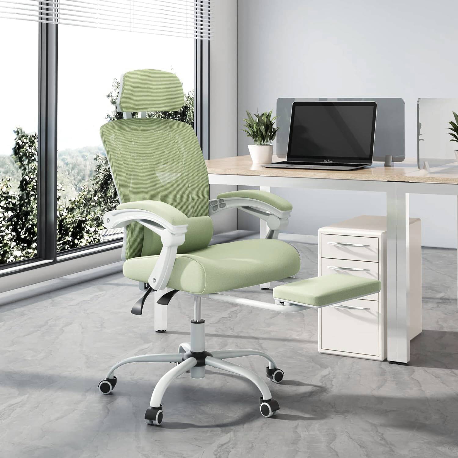 Angle. Sweet - Home Office Desk Chair with Footrest, Headrest, Rolling Swivel Reclining Chairs for Home, Office, Gaming - Green.