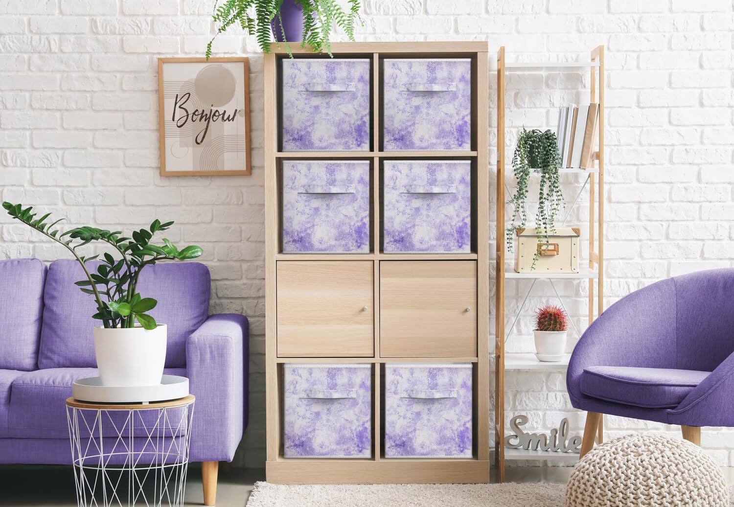 Alt View 3. Sorbus - Sorbus Fabric Storage Cubes, 4 Foldable Storage Bins for Organizing Pantry, Cubbies, Toy Box, Clothes Storage - Wood Purple.
