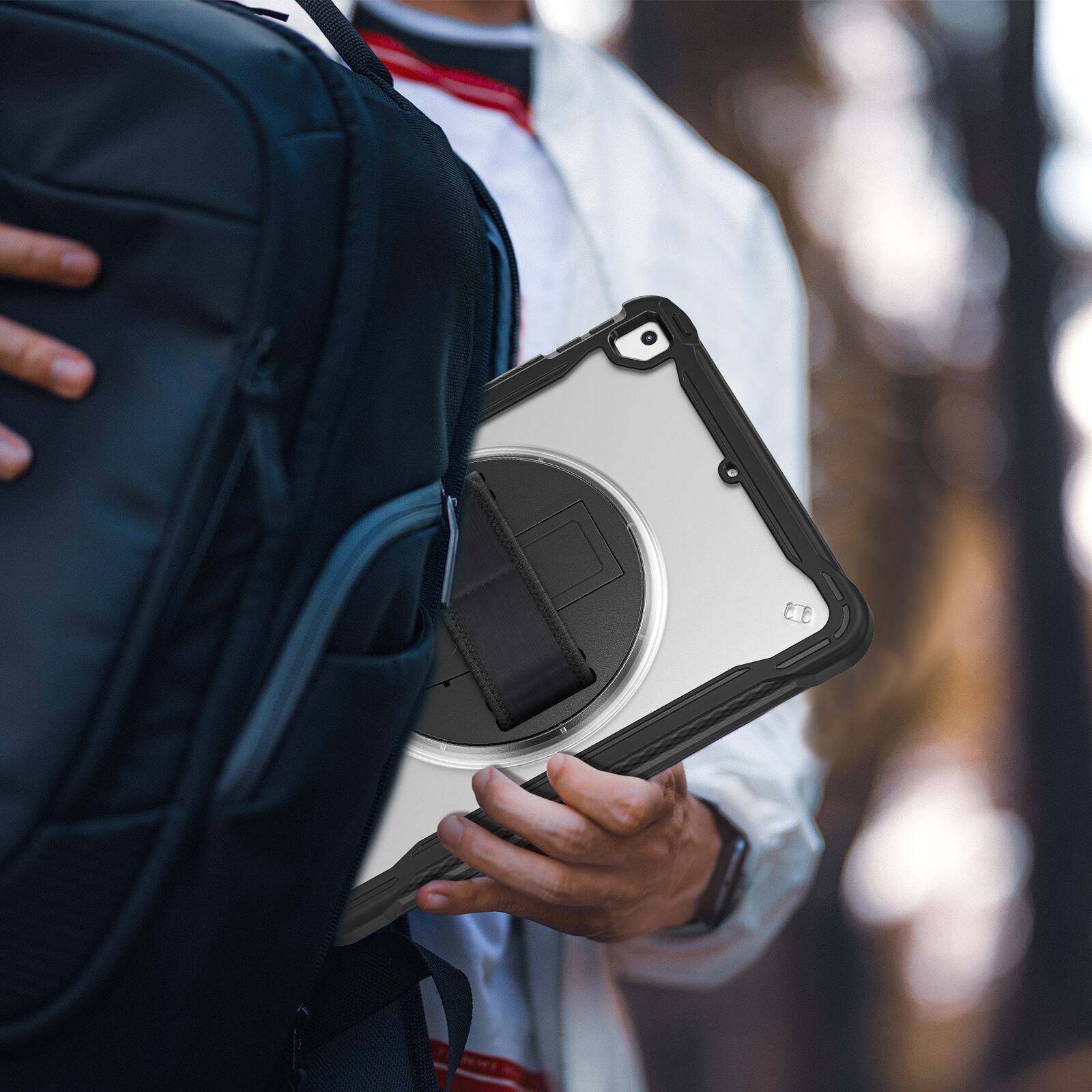 Alt View 4. Dteck - Rugged Case for Apple iPad (6th Generation) 9.7" 2018 Built-in Screen Protector, Shockproof Kickstand Cover with Strap - Black.