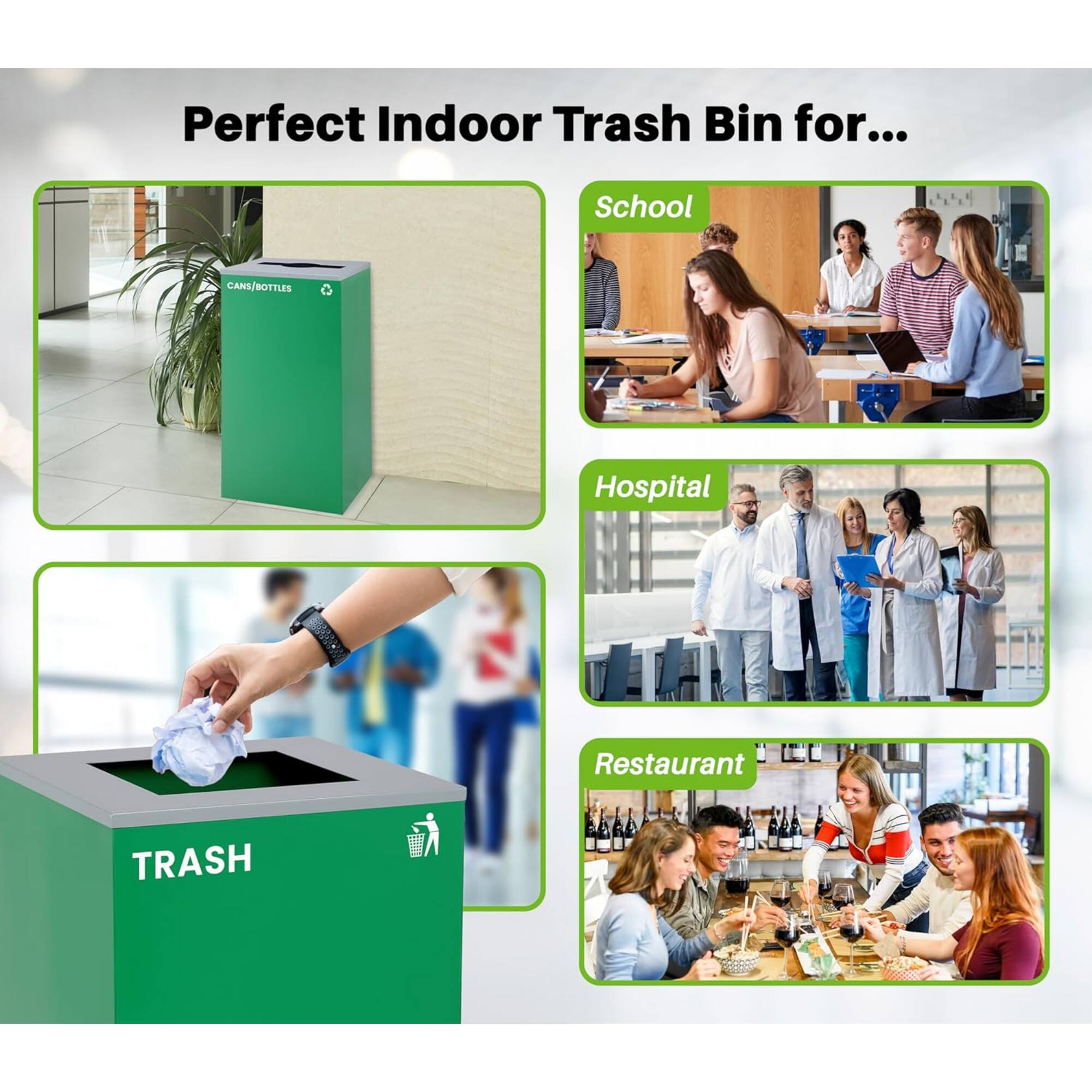 Perfect Indoor Trash Bin for... School, Hospital, Restaurant, CANS/BOTTLES