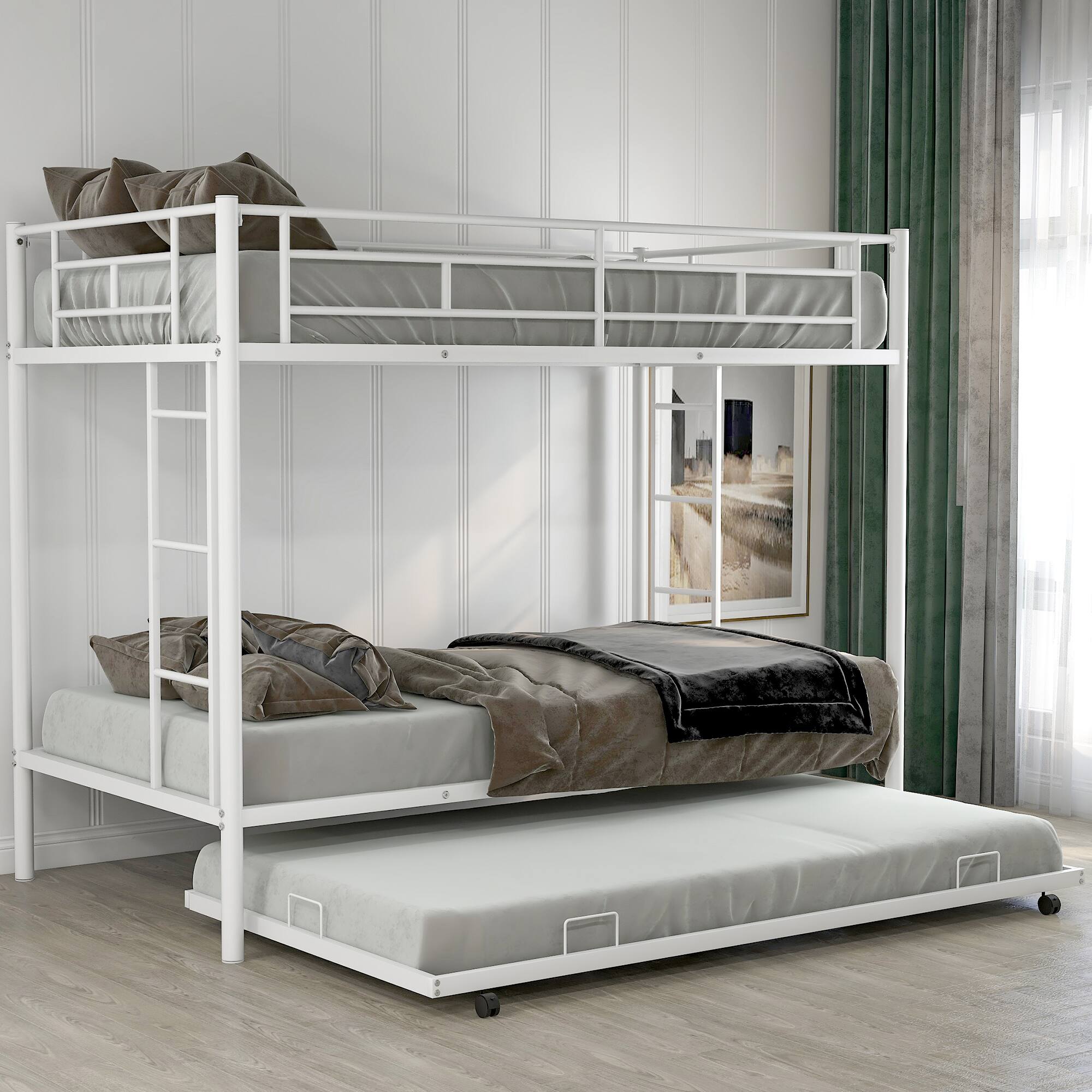 GOODSILO - Twin over Twin Bunk Bed with Trundle - White