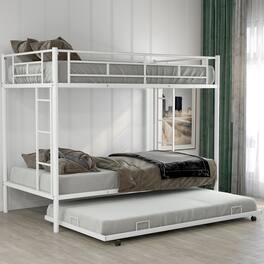 GOODSILO - Twin over Twin Bunk Bed with Trundle - White