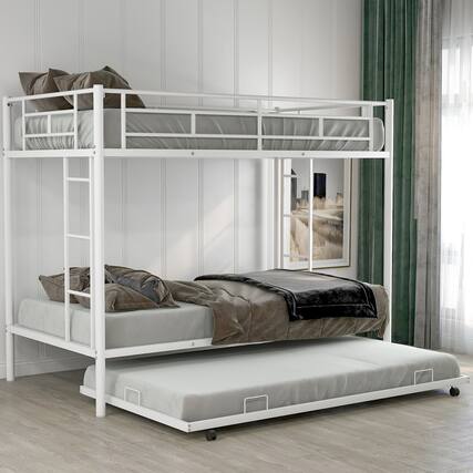 Front. GOODSILO - Twin over Twin Bunk Bed with Trundle - White.