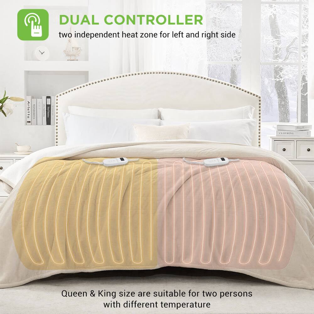 DUAL CONTROLLER  
two independent heat zones for left and right side  

Queen & King size are suitable for two persons with different temperature