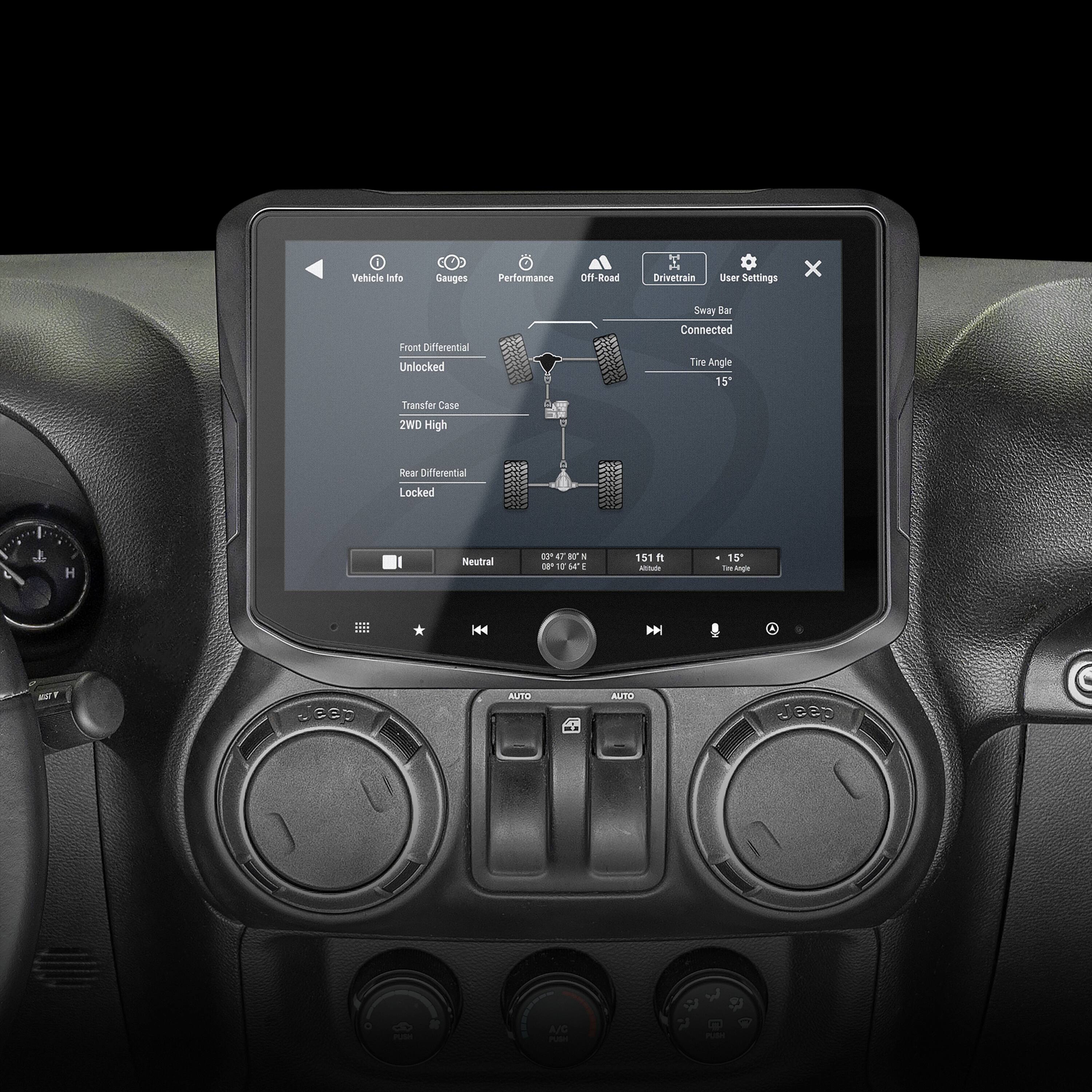 The text on the image reads:

"Vehicle Info Geuges Performance DIY Road Drivetrain User Settings x Front Differential Unlocked Sway Bar Connected Tire Angle 15 Transfer Case 2WD High Rear Differential Locked e J H Neutral C 47 80 . ON  LE 1 151 n MU 18 Tou -npe ... H44 | eep Auto Jeep AWC 18 Tou -npe ... H44 | eep Auto Jeep AWC 18 Tou -npe ... H44 | eep Auto Jeep AWC 18 Tou -npe ... H44 | eep Auto Jeep AWC 18 Tou -npe ... H44 | eep Auto Jeep AWC 18 Tou -npe ... H44 | eep Auto Jeep AWC 18 Tou -npe ... H44 | eep Auto Jeep AWC 18 Tou -npe ... H44 | eep Auto Jeep AWC 18 Tou -npe ... H44 | eep Auto Jeep AWC 18 Tou -npe ... H44 | eep Auto Jeep AWC 18 Tou -npe ... H44 | eep Auto Jeep AWC 18 Tou -npe ... H44 | eep Auto Jeep AWC 18 Tou -npe ... H44 | eep Auto Jeep AWC 18 Tou -npe ... H44 | eep Auto Jeep AWC 18 Tou -npe ... H44 | eep Auto Jeep AWC 18 Tou -npe ... H44 | eep Auto Jeep AWC 18 Tou -npe ... H44 | eep Auto Jeep AWC 18 Tou -npe ... H44 | eep Auto Jeep AWC 18 Tou -npe ... H44 | eep Auto Jeep AWC 18 Tou -npe ... H44 | eep Auto Jeep AWC 18 Tou -
