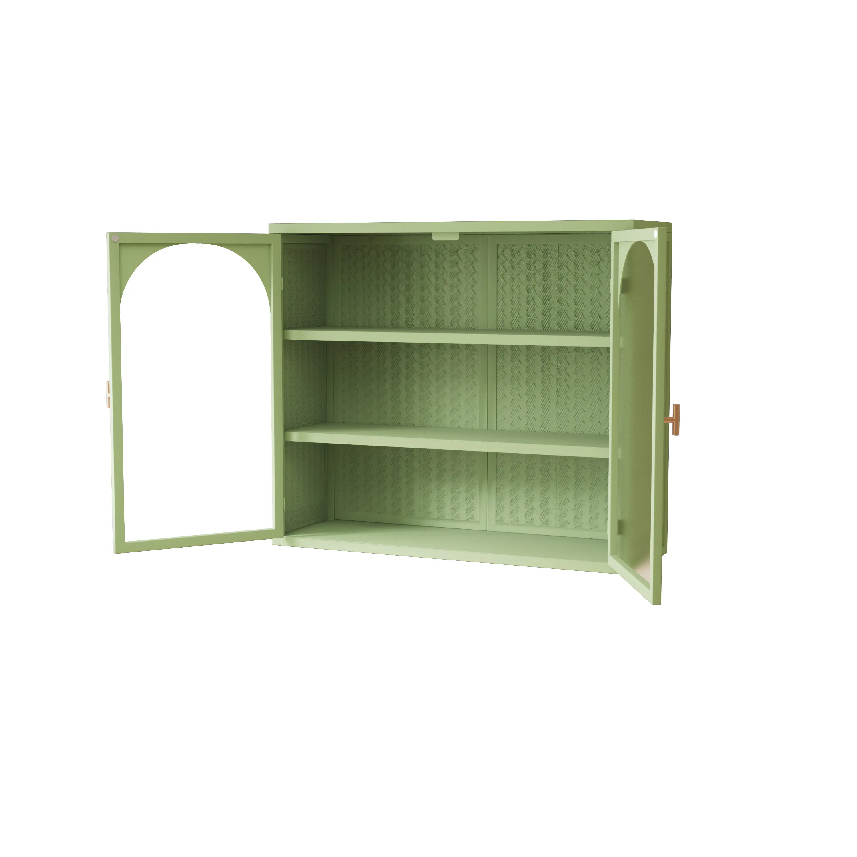 Left. Dexmalle - Dexmalle-27.56"Glass Doors 3-Tier Wall Storage Cabines-Green - Green.