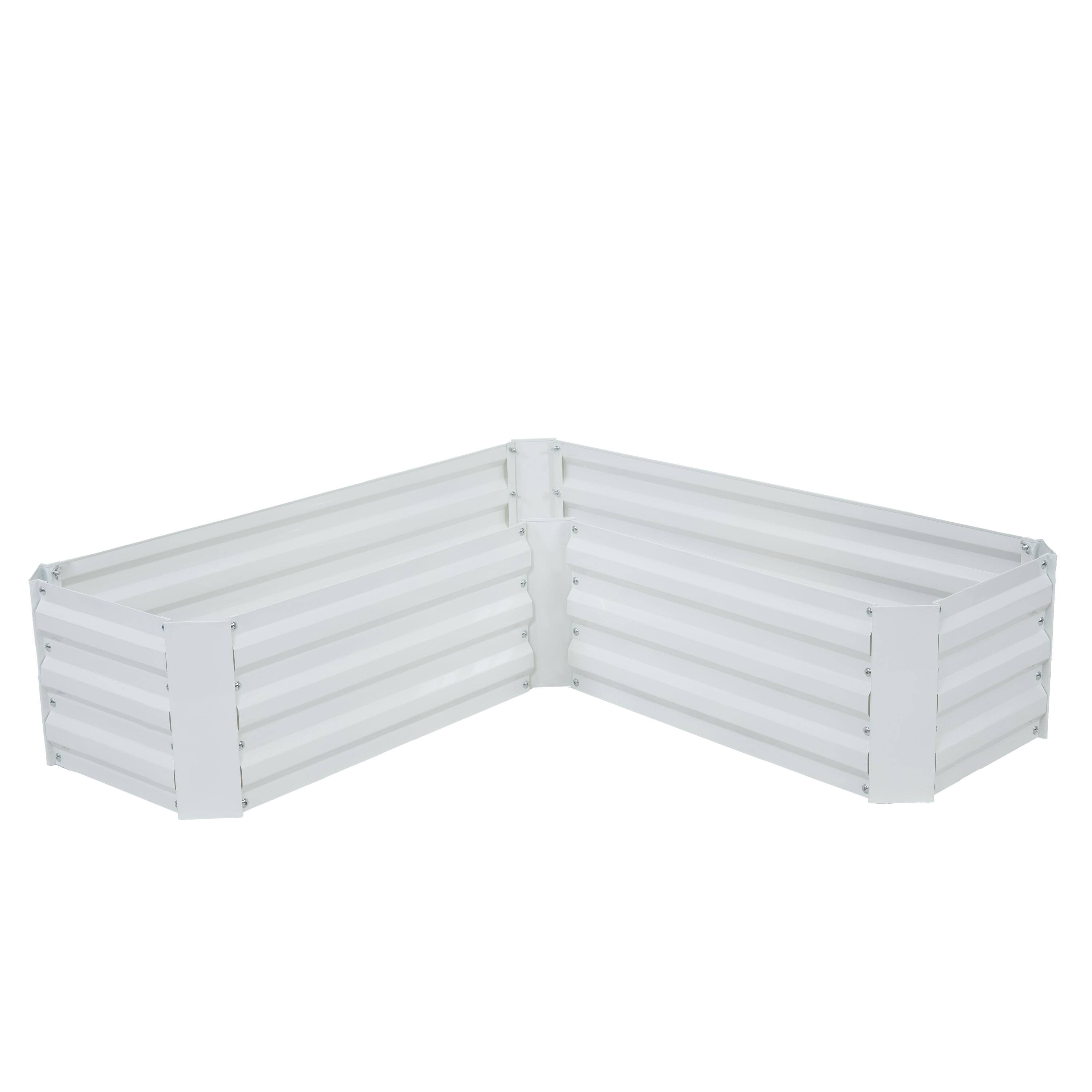 Alt View 7. Sunnydaze - Galvanized Steel L-Shaped Raised Garden Bed - Ivory White.