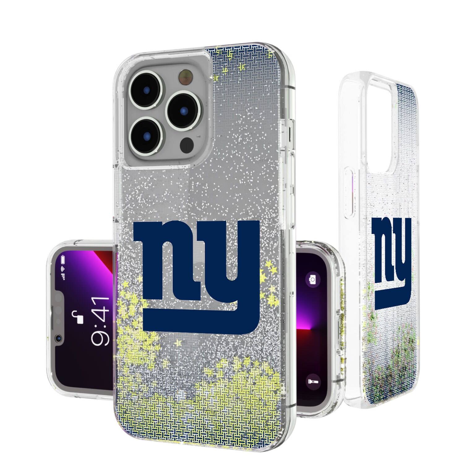 Front. Keyscaper - New York Giants Linen Logo iPhone Glitter Case - 14 Pro Max - Multicolor.