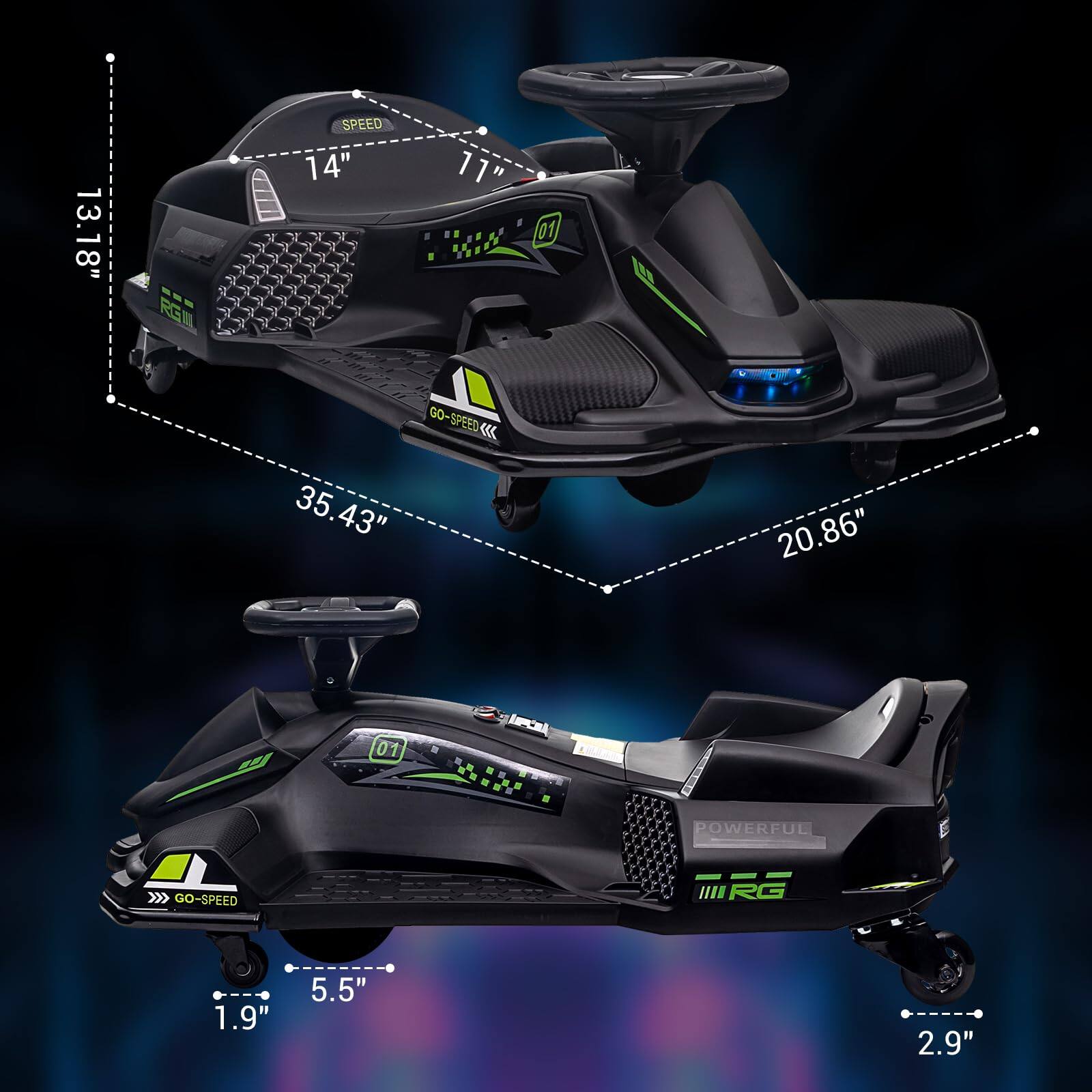 13.18" RG SPEED 14" 11" GO-SPEED 35.43" 20.86" 01 LPCR POWERFUL GO-SPEED III RG 1.9" 5.5" 2.9"