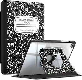 Fintie - 360 Degree Rotating Case for Samsung Galaxy Tab A11+/ Tab A9+ 11 Inch, Metal Swiveling Ring Stand, Slim Clear Back Cover - Composition Book