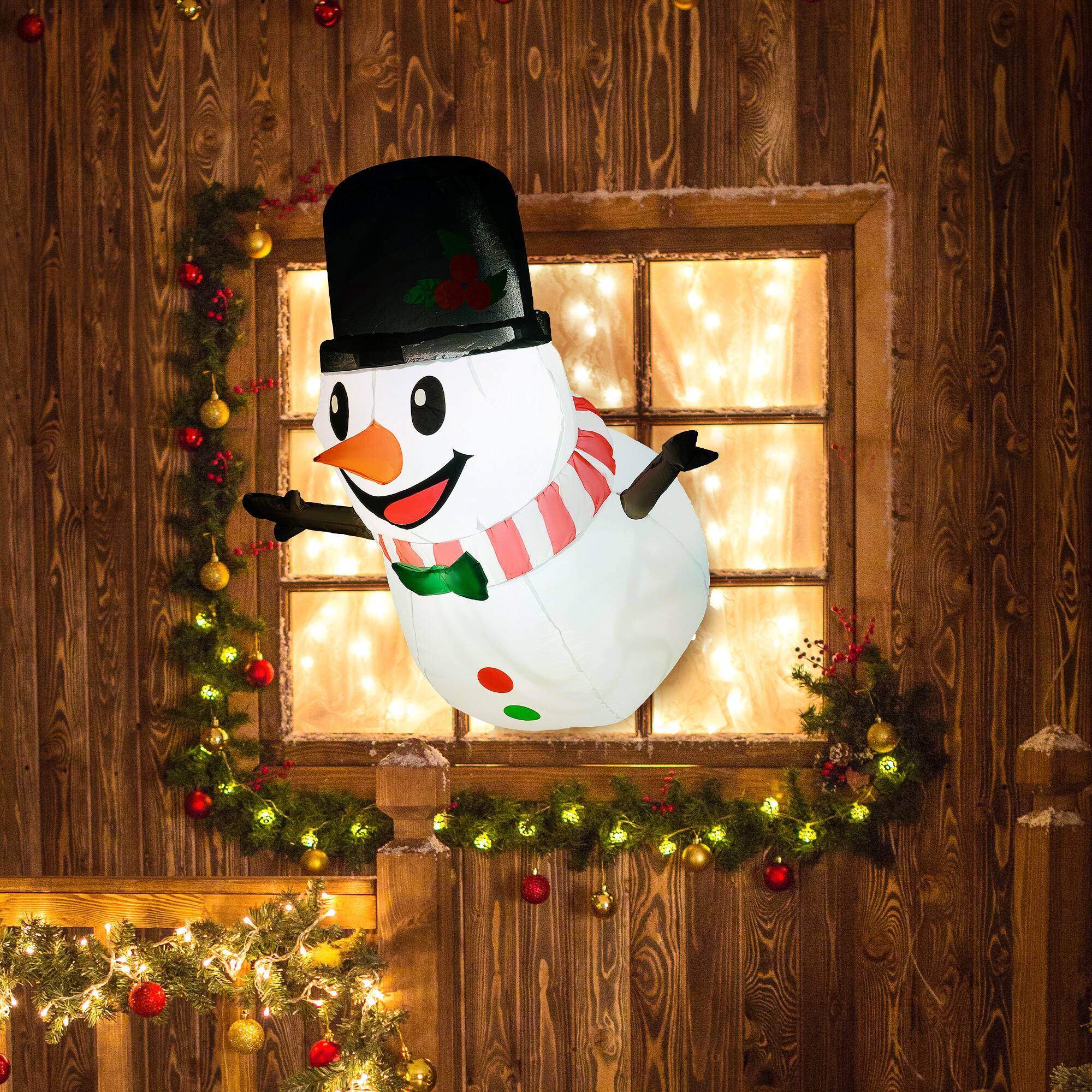 Alt View 1. Outsunny - 3.4' Christmas Inflatables Hanging Snowman with White LED Lights, Blow-Up Outdoor Christmas Decorations for Garden Party - White.