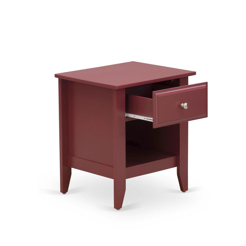 Left. East West Furniture - East West Furniture GA-13-ET Wooden Night Stand for bedroom with 1 Wooden Drawer, Stable and Sturdy Constructed - - Burgundy.