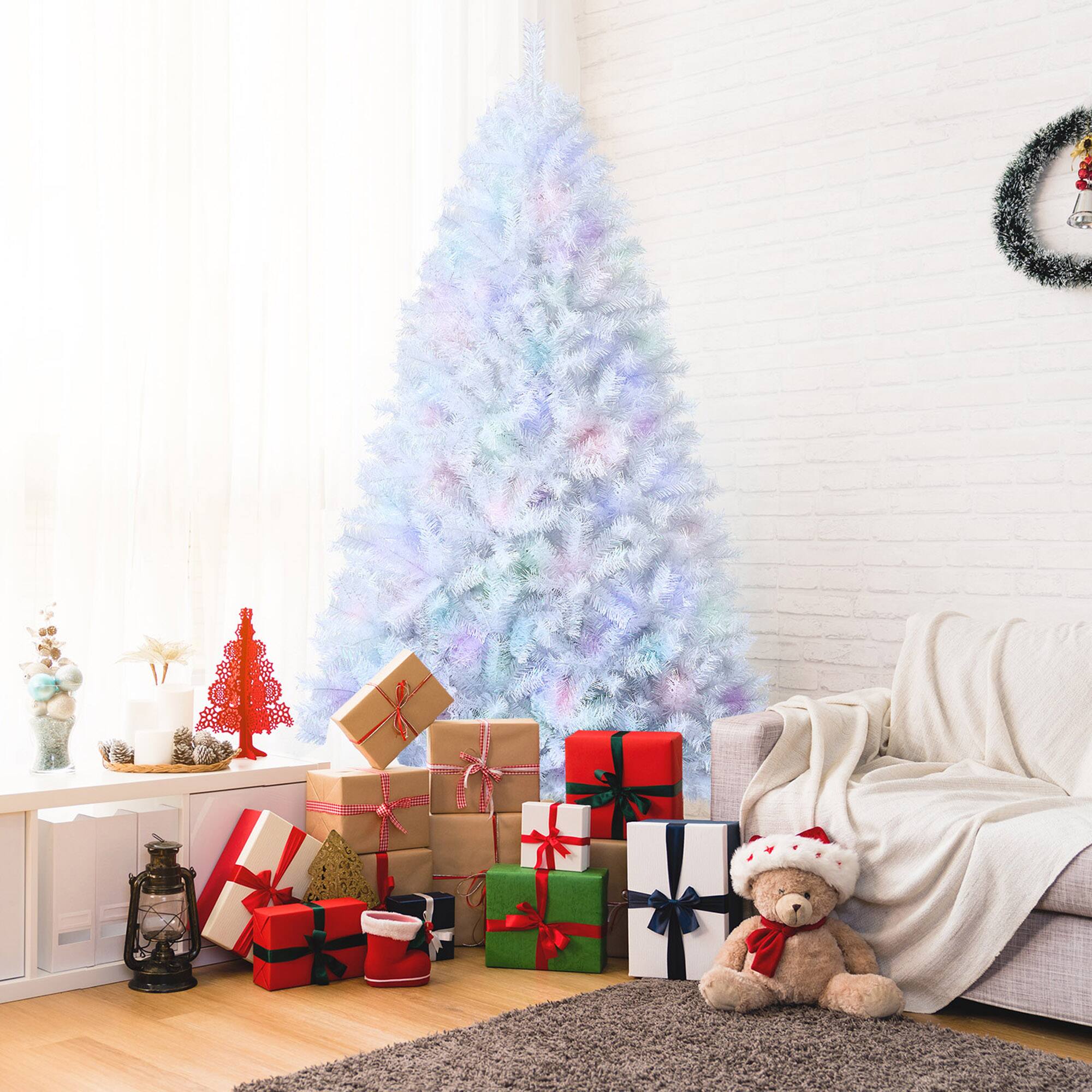 Alt View 2. Gymax - Gymax 8 FT White Artificial Christmas Tree Hinged Unlit Iridescent Xmas Tree - White.