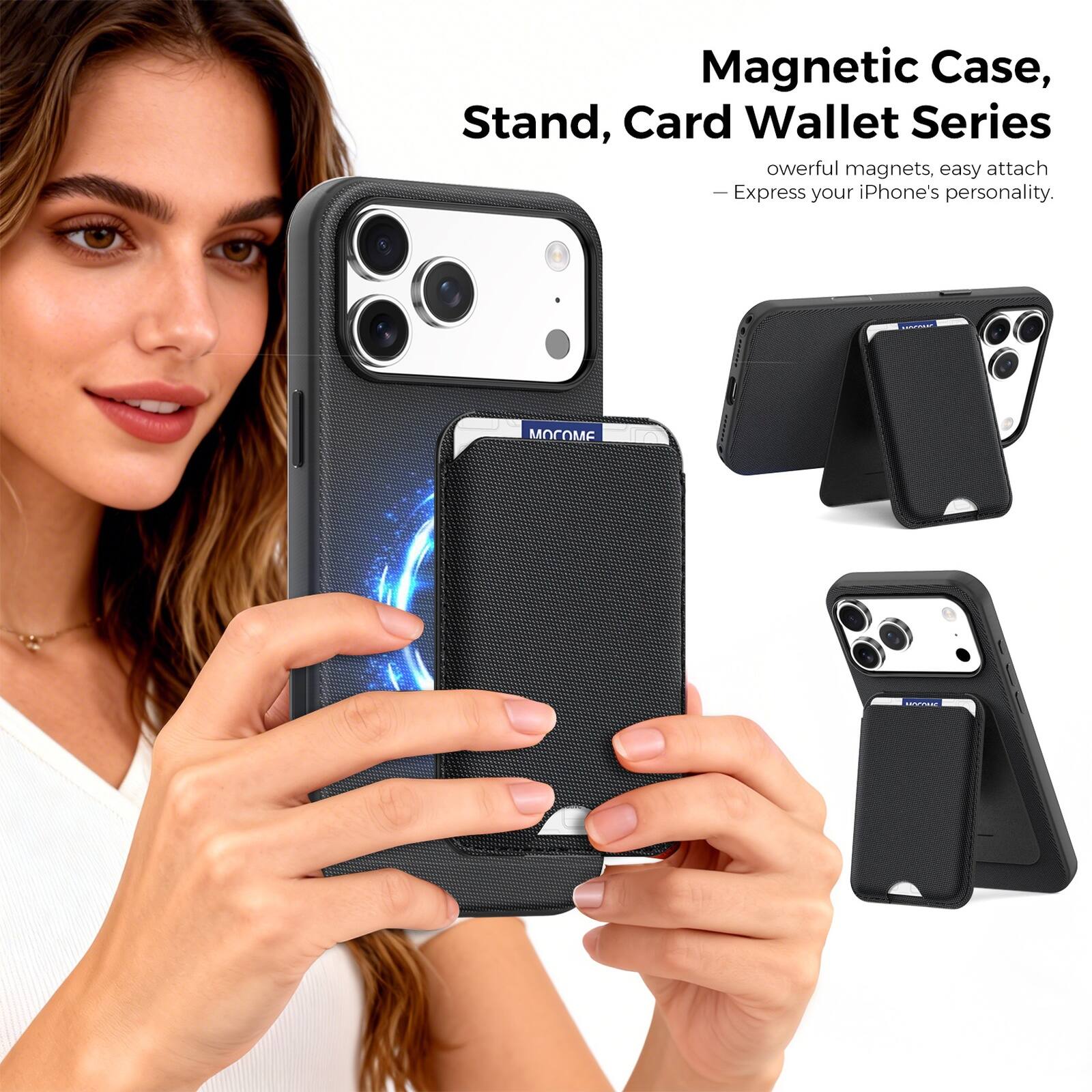 Magnetic Case, Stand, Card Wallet Series  
owerful magnets, easy attach  
Express your iPhone's personality.  
- OCOME