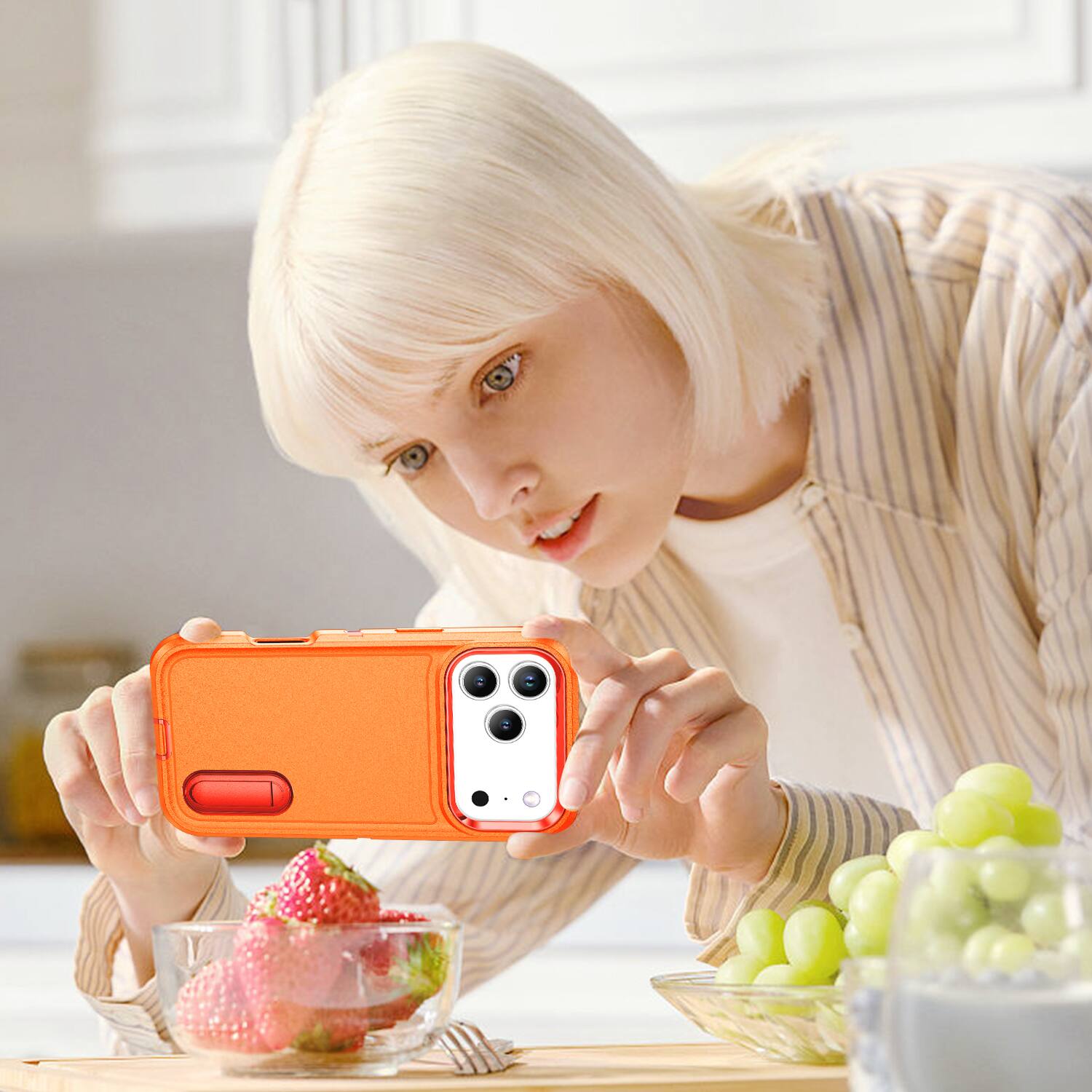 Alt View 5. UUCOVER - Dual Layer Heavy Duty Case for Apple iPhone 18 Pro with Hidden Kickstand, Raised Edge Protection Drop-proof Phone Cover - Orange+Orange.