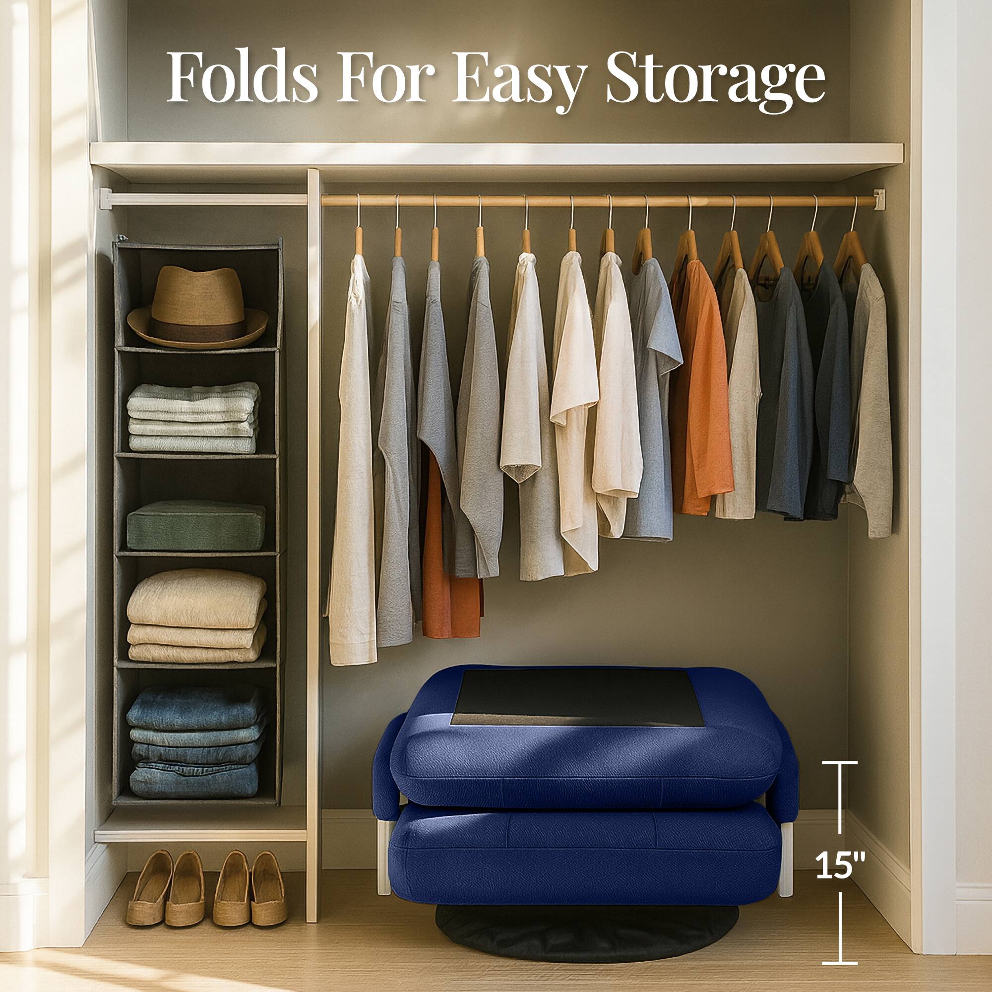 Folds For Easy Storage

T 15"