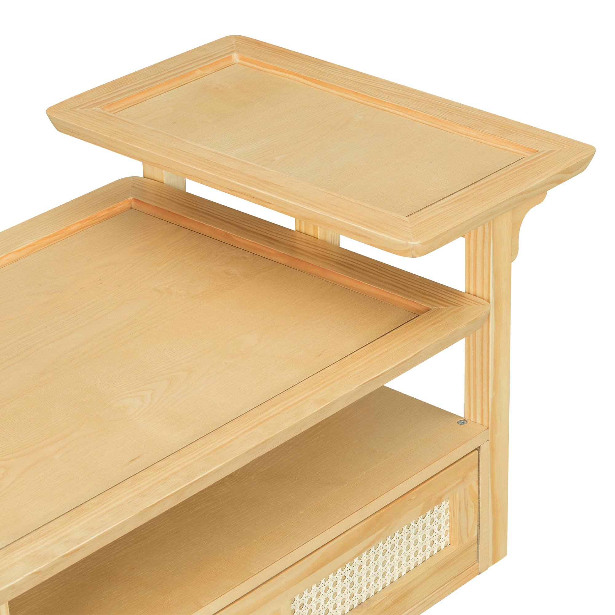 Alt View 1. Bestier - Modern Coffee Table with 1 Storage Shelf 2 Tabletops and 1 Rattan Drawer Perfect for Living Room Decoration - Natural.