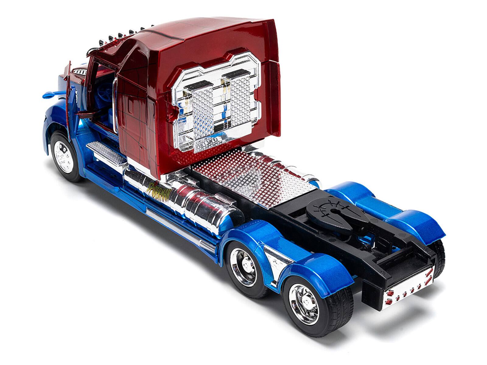 Alt View 3. Jada - Western Star 57X Truck Tractor "Spider-Man" Blue and Red Metallic "Hollywood Rides" Series 1/24 Diecast Model by Jada.