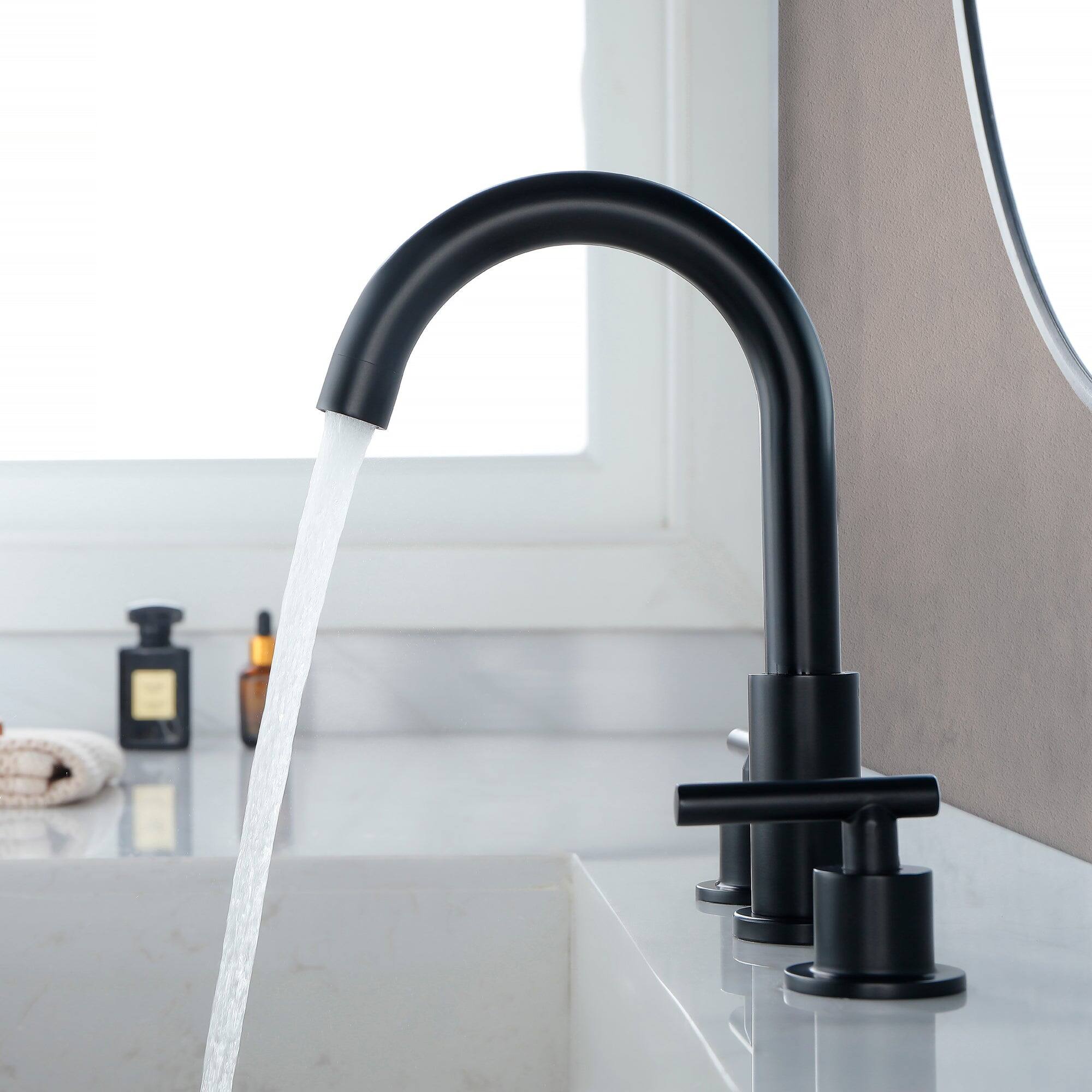 Alt View 9. Boyel Living - 8 in Widespread Double Handle 1.2 GPM Bathroom Faucet with Quick Connect Hose and Pop Up Drain in Matte Black - Matte Black.