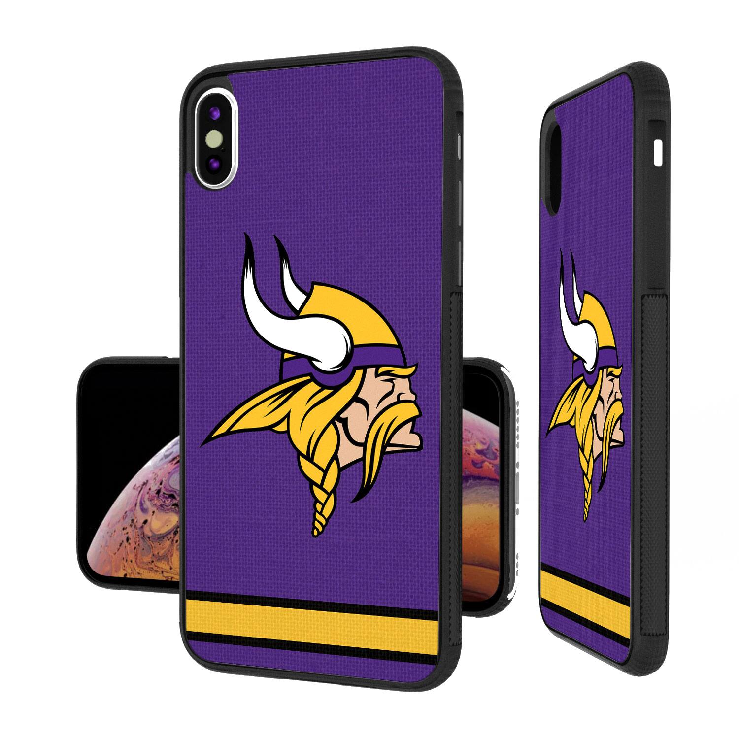 Alt View 1. Keyscaper - Minnesota Vikings iPhone Stripe Design Bump Case - 16 Pro - Multicolor.