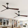 Front. Breezary - 52-Inch Indoor Modern No-Light Ceiling Fan, DC Motor, 6-Speed Remote Control, 3 Blades, 4"/8" Downrods, Single or 2 Pack - Black and Woodgrain-2 Pack.