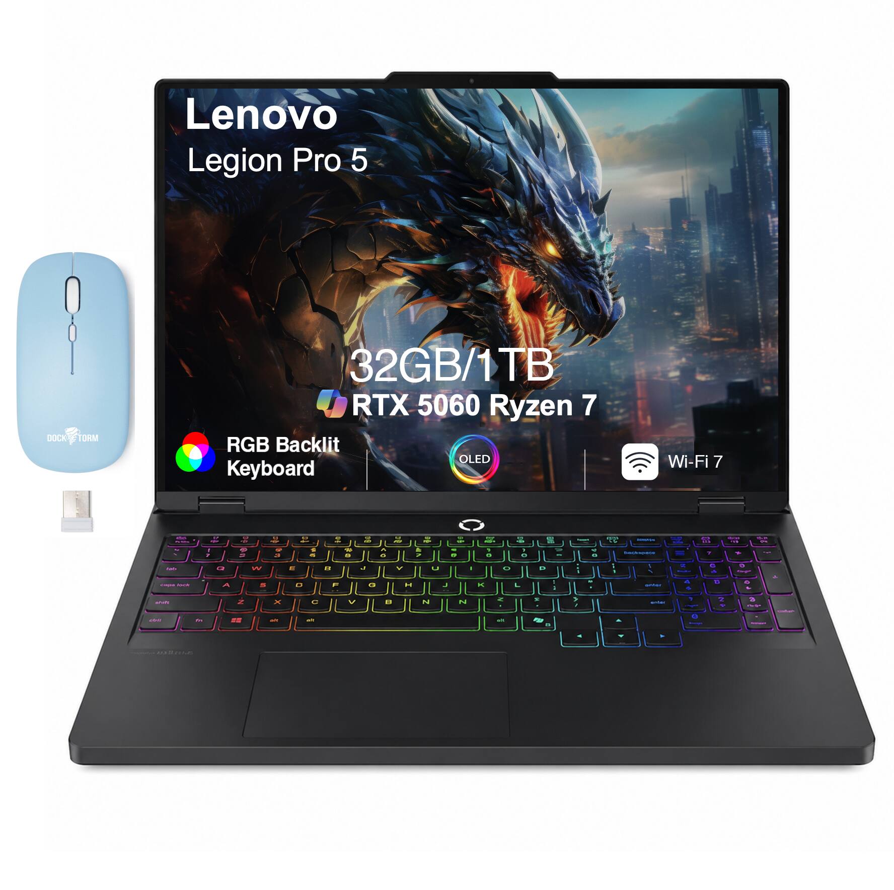 Lenovo Legion Pro 5 DOCE RM 32GB/1TB RTX 5060 Ryzen 7 RGB Backlit OLED Keyboard Wi-Fi 7