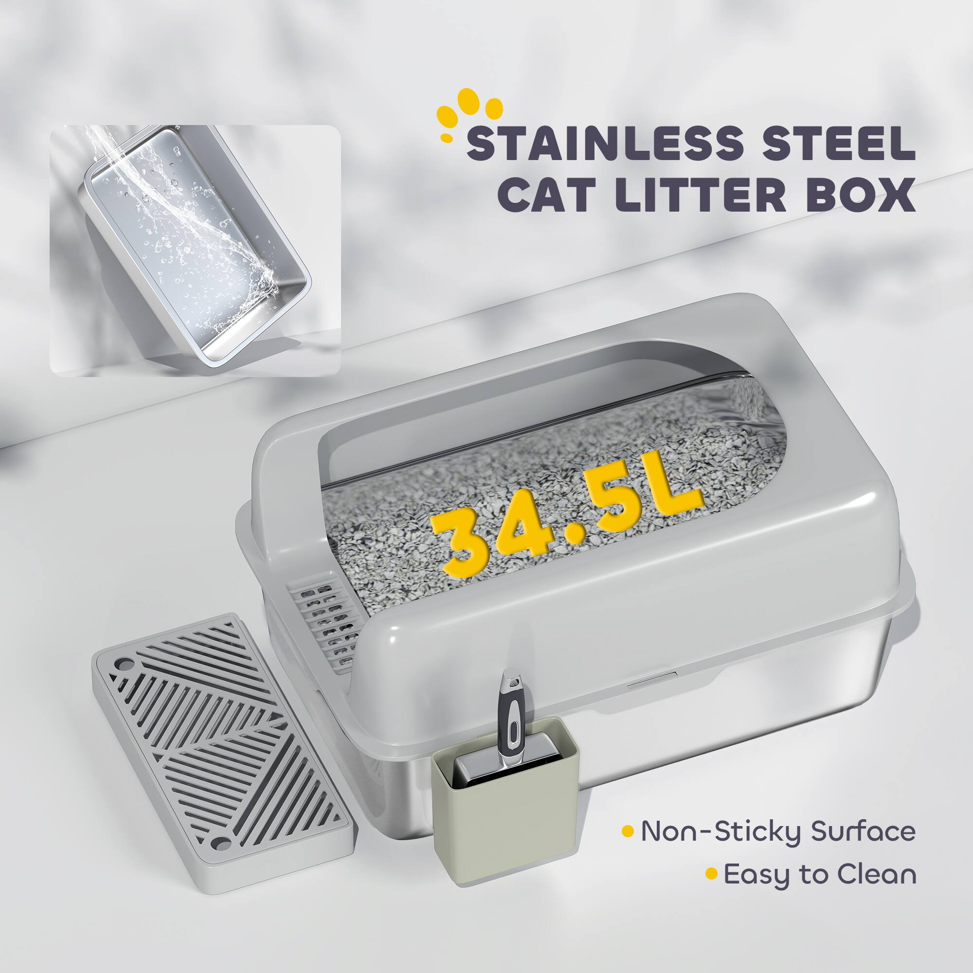 STAINLESS STEEL CAT LITTER BOX

34.5L

- Non-Sticky Surface
- Easy to Clean