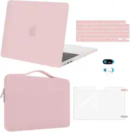 mosiso - 5in1 Kit for MacBook Air 13-Inch M5 M4 M3 M2 2022-2026, Hard Shell&Sleeve Bag&Keyboard Skin&Webcam Cover&Screen Film - Baby Pink