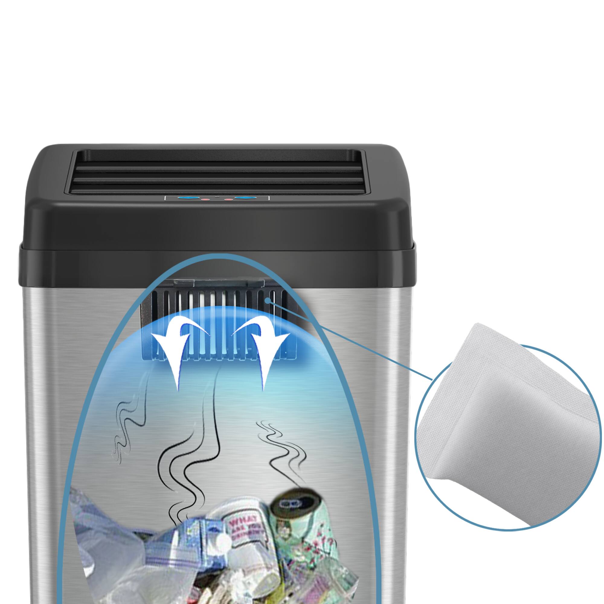 Alt View 11. iTouchless - 14 Gallon Sliding Lid Sensor Trash Can with AbsorbX Odor Control System, Automatic Kitchen Bin - Stainless Steel.