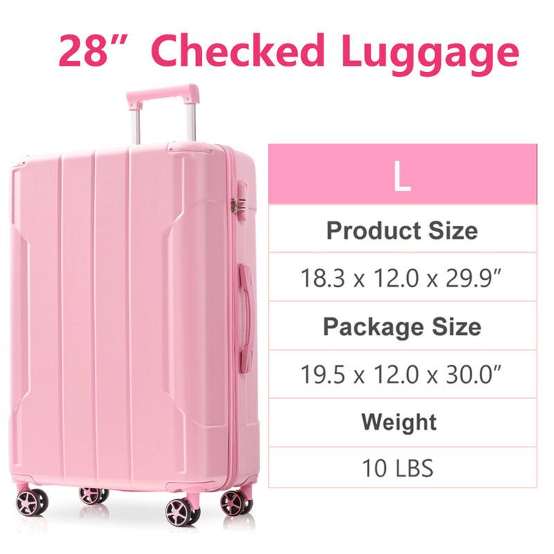 28" Checked Luggage  
L  
Product Size: 18.3 x 12.0 x 29.9"  
Package Size: 19.5 x 12.0 x 30.0"  
Weight: 10 LBS