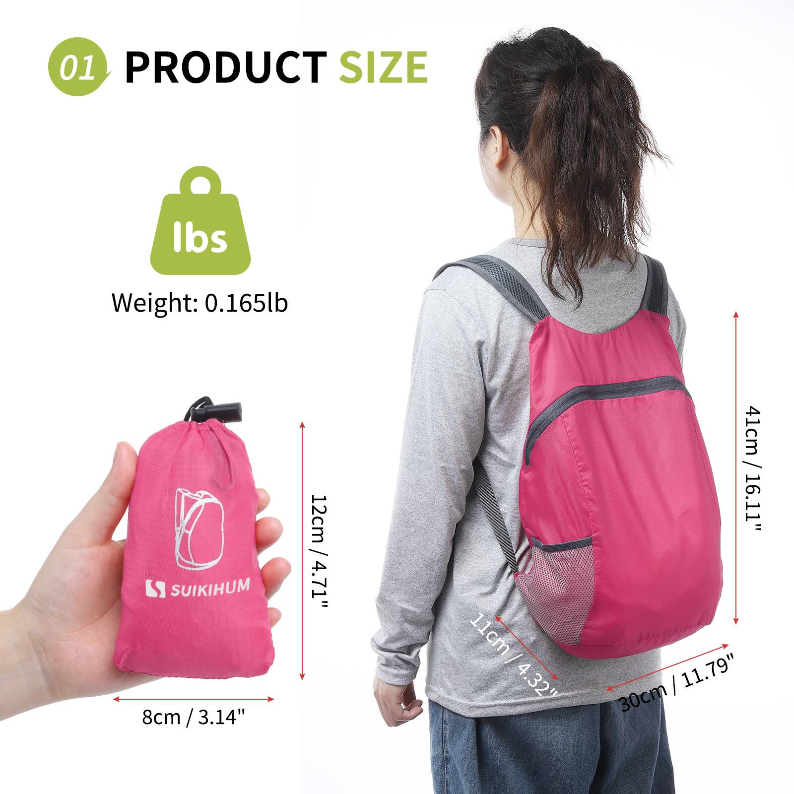 01 PRODUCT SIZE  
Weight: 0.165lb  
SUIKIHUM  
8cm / 3.14"  
12cm / 4.71"  
11cm / 4.32"  
41cm / 16.11"  
30cm / 11.79"