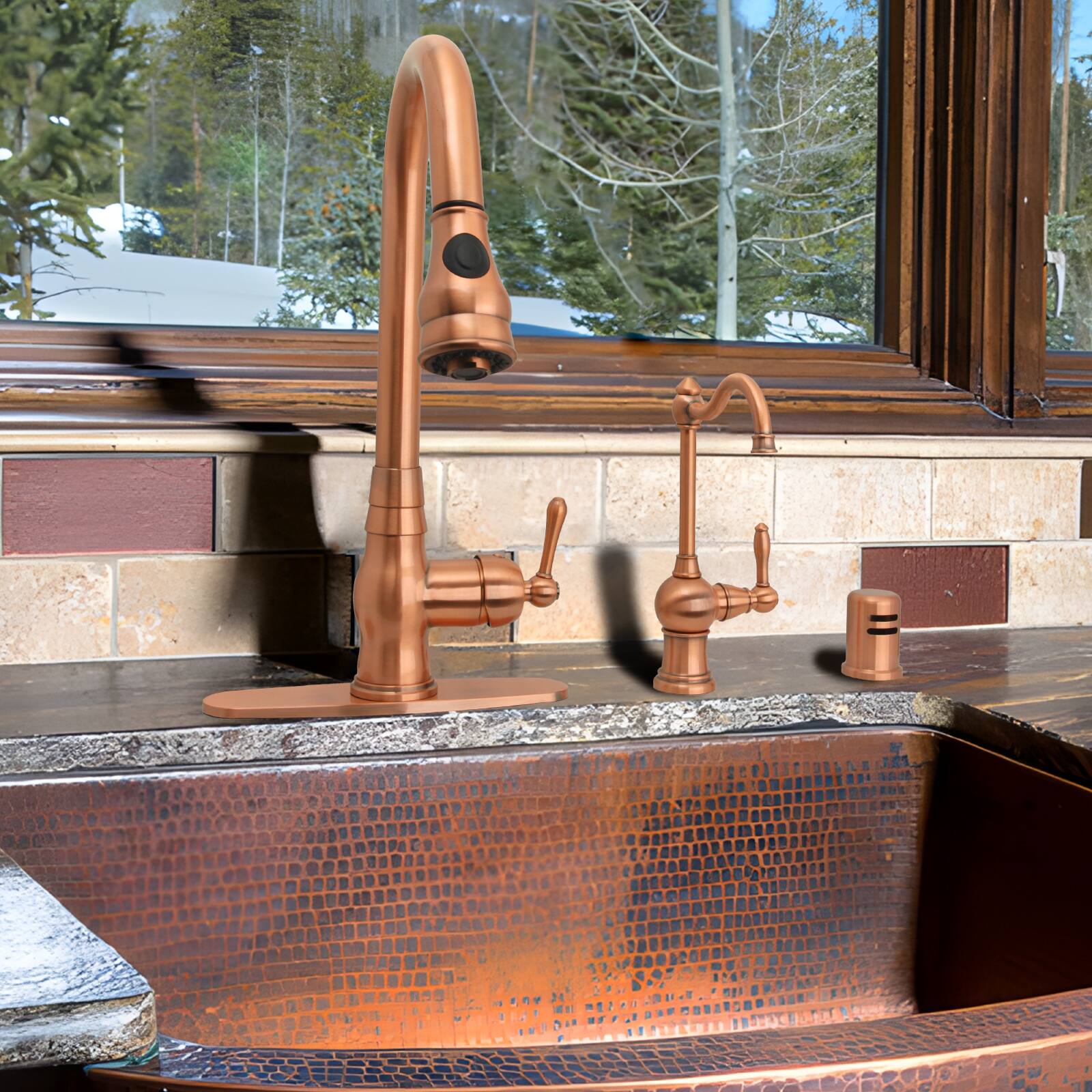 Alt View 6. Akicon - Akicon Solid Brass One-Handle 360° Swivel Lead-Free Kitchen Water Filter Faucet in Copper - Copper.