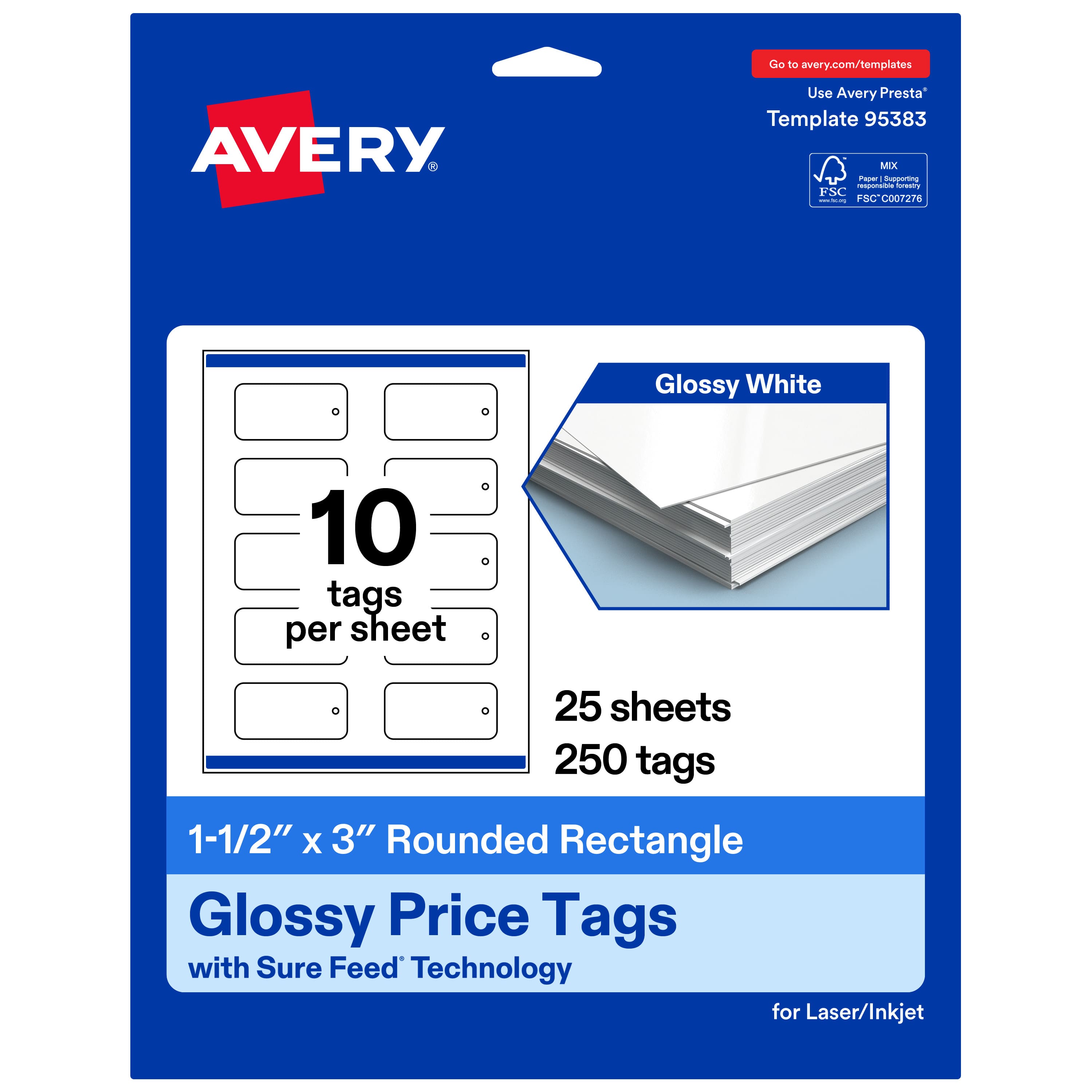 Avery - Rounded Price Tags, 1-1/2" x 3", Glossy 250 Total - White