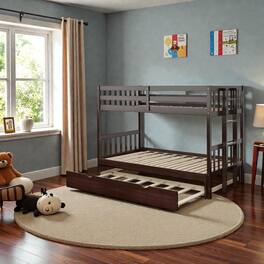 Hivvago - Twin Wooden Bunk Frame with Underbed Trundle and Access Ladder - Dark Brown