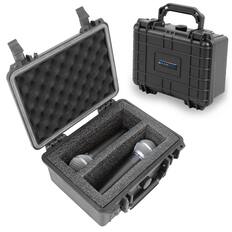 Front. CASEMATIX - Hard Shell Microphone Travel Case Fits Two Shure SM58 and Other Handheld Vocal Microphones – Dual Mic Carrying Case.