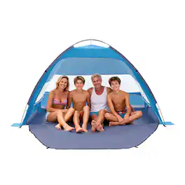 VEVOR - Beach Tent Sun Shelter for 4 Person, UPF 50+ Protection, Portable Sun Shade Canopy with Carrying Bag & Sand Pockets - Blue + Grey