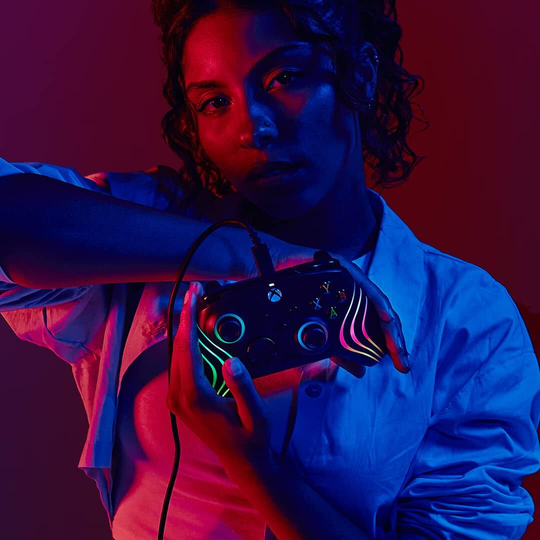 Alt View 3. Dazzling Pops - gaming afterglow wave enhanced wired controller for series windows pc advanced gamepad customizable - Wave Black.