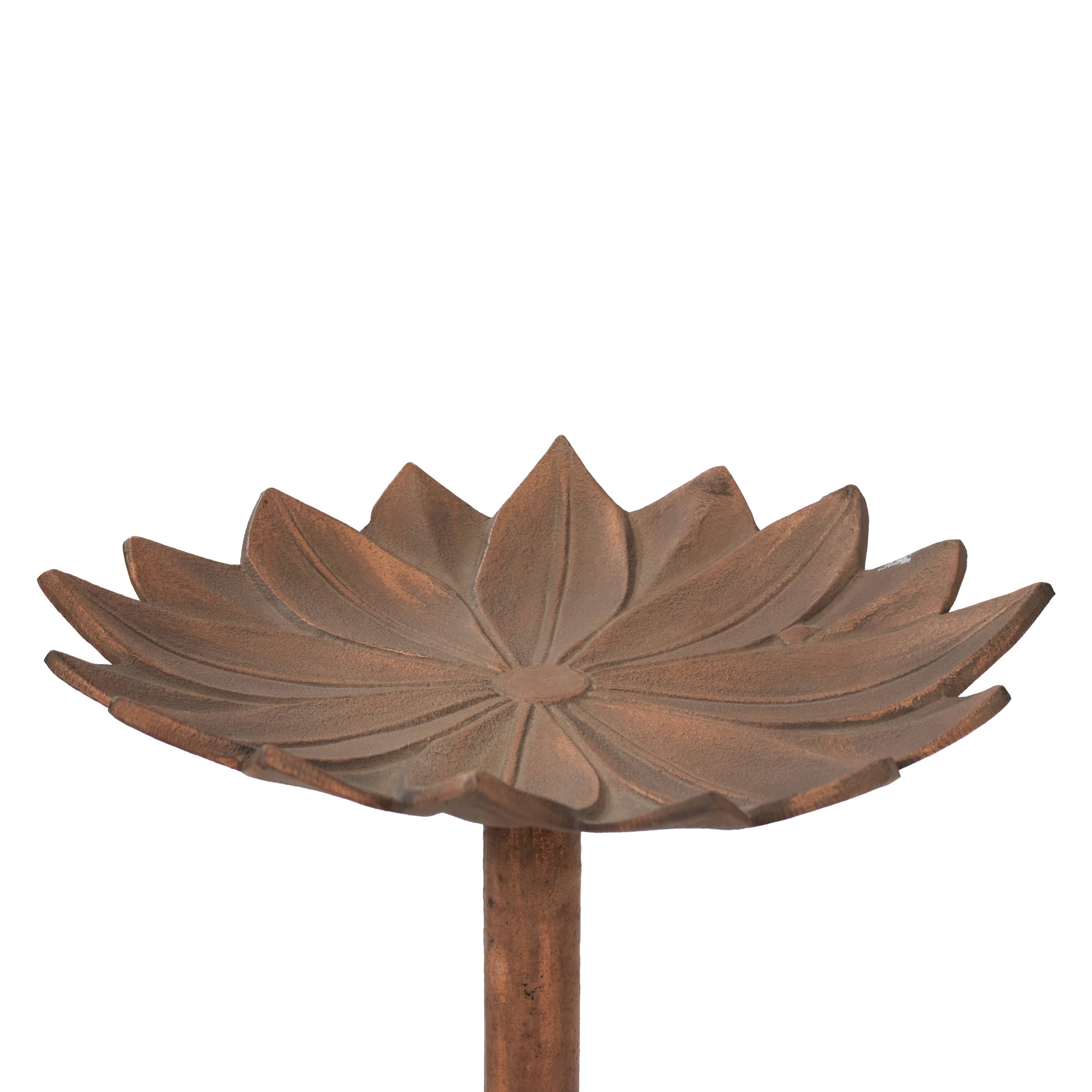 Alt View 7. Sunnydaze - Garden Lotus Metal Bird Bath Patina - 16.5 in - Copper Patina.