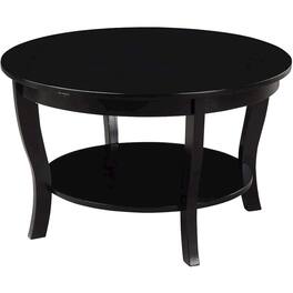 FurniFact - Elegant Round Coffee Table with Shelf, MDF Solid Rubberwood Material - Black