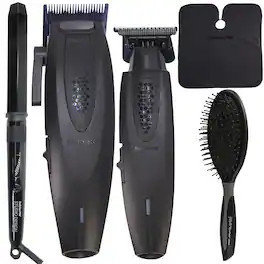 Babyliss - BaBylissPRO LithiumFX+ Hair Clipper & Trimmer Set + Crimpcurl Iron + Cape + More - Black