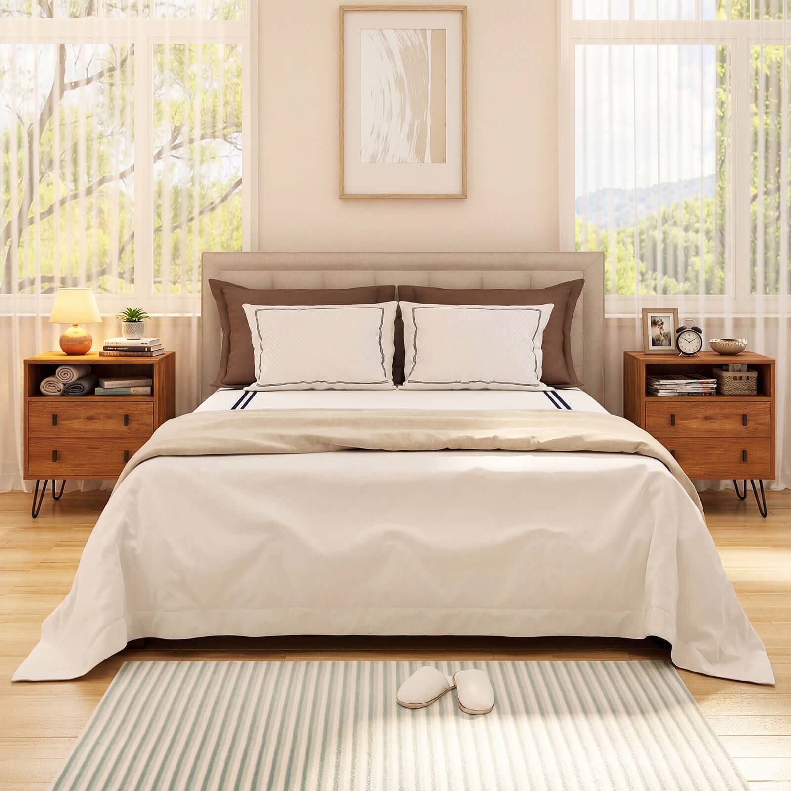 Alt View 5. Costway - Costway 2-Drawer Nightstand with Storage Compartment Metal Hairpin Legs for Bedroom - Walnut.