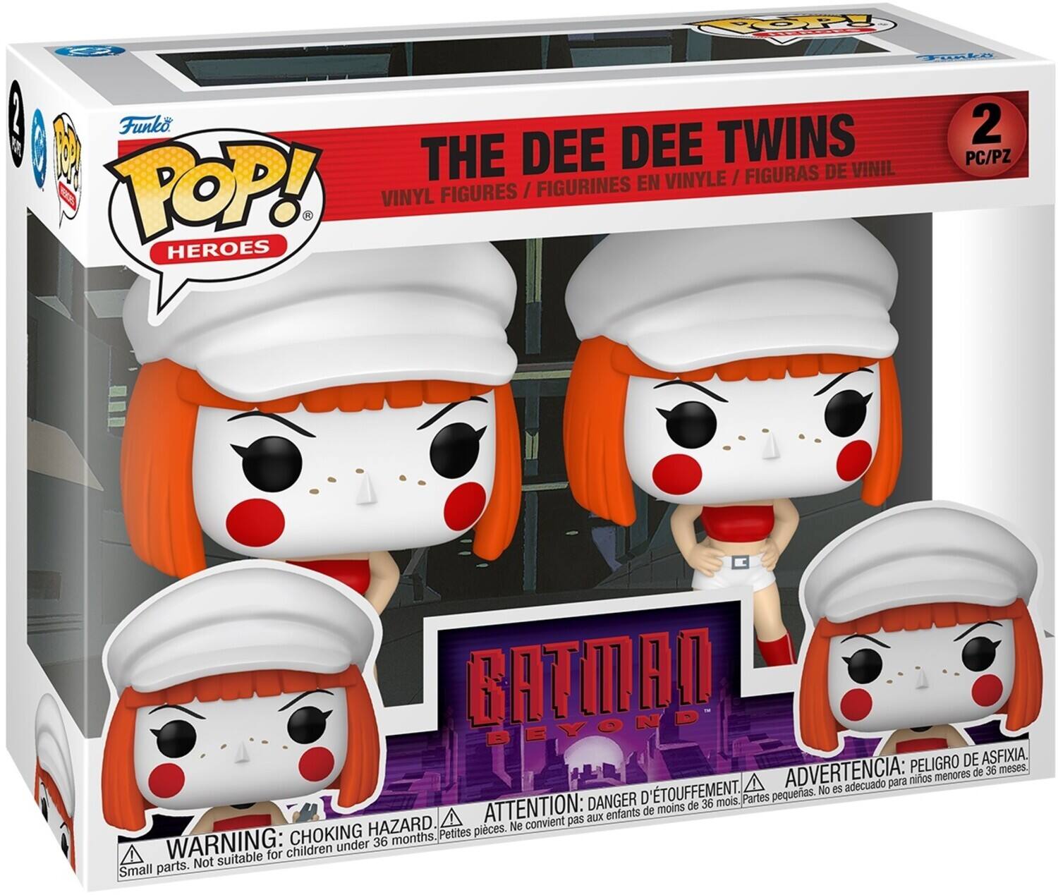 OOP PAUN 2  
Funko 2  
THE DEE DEE TWINS  
VINYLE / FIGURA / FIGURAS DE VINIL / FIGURINES EN VINYLE  
C POP! VINYL FIGURES HEROES  
2 PC/PZ  
BATMAN BEYOND  
PELIGRO DE ASFIXIA  
ADVERTENCIA: de 36 meses niños menores es adecuado para  
D'TOUFFEMENT.  
pequerias.  
No  
DANGER 35 mois.  
Partes  
ATTENTION: de moins de pas zux enfants  
HAZARD.  
pieces.  
Ne convient  
WARNING: under 36 suitable for children  
parts. Not  
Small