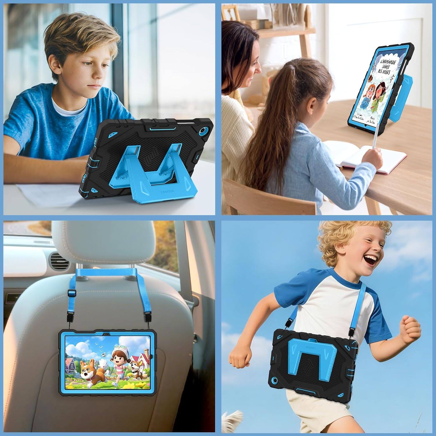 Alt View 2. Fintie - Kid-Friendly Case for Samsung Galaxy Tab A11+ / Tab A9+ 11 Inch, Shockproof Rugged Cover with Kickstand & Shoulder Strap - Black/Blue.