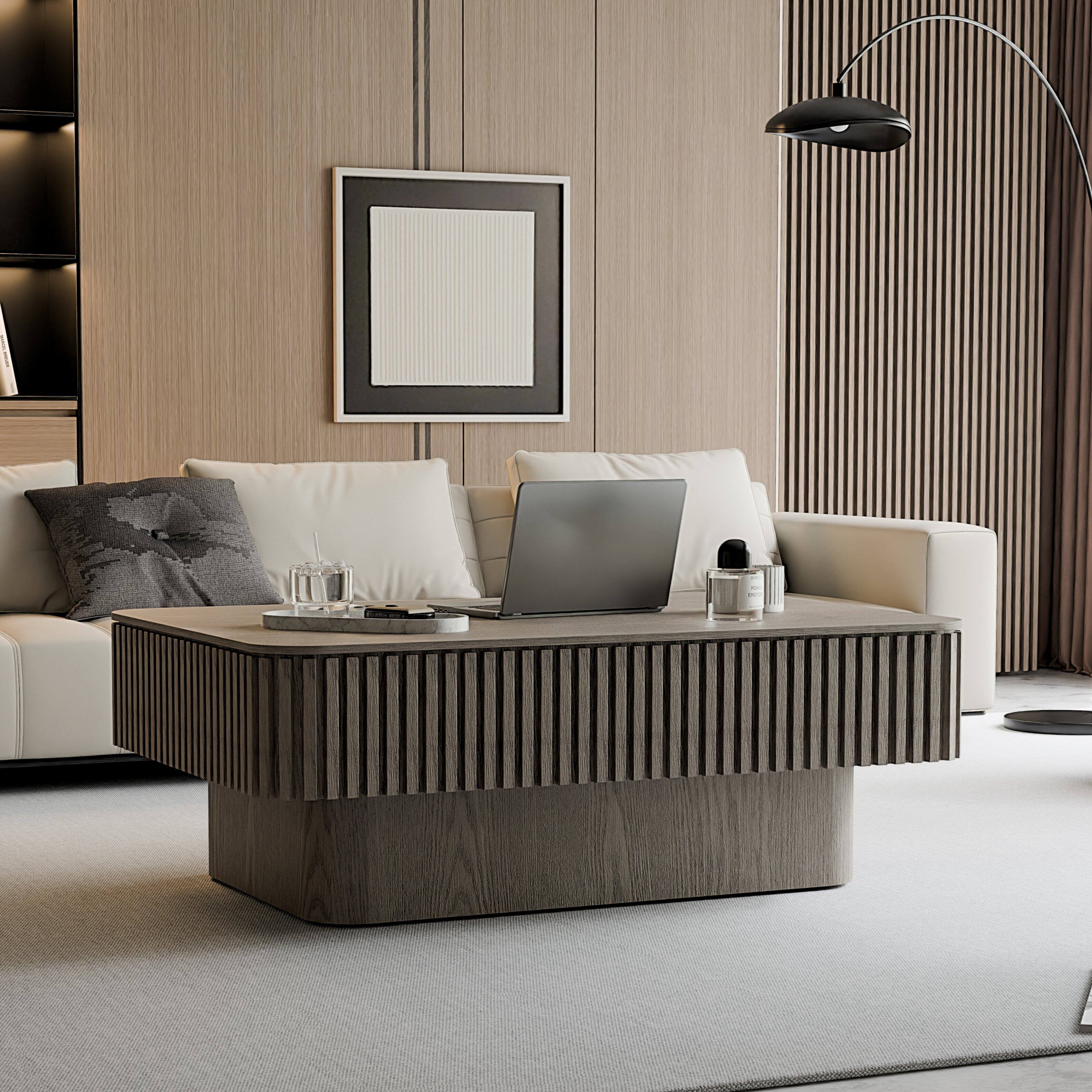 Left. Loheer - Loheer 38.6in Grey Lift Top Coffee Table Fluted Wood Accent Table with Hidden Storage and Adjustable Height - Grey.