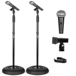 Pyle - 2-Microphone Stand Kit, Dual Adjustable Stands, Cardioid Mics, 3M XLR Cables & Heavy-Duty Bases